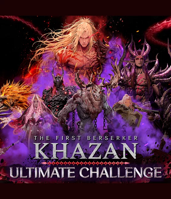 Capa de The First Berserker Khazan Ultimate Challenge com Khazan e vários chefes do jogo.