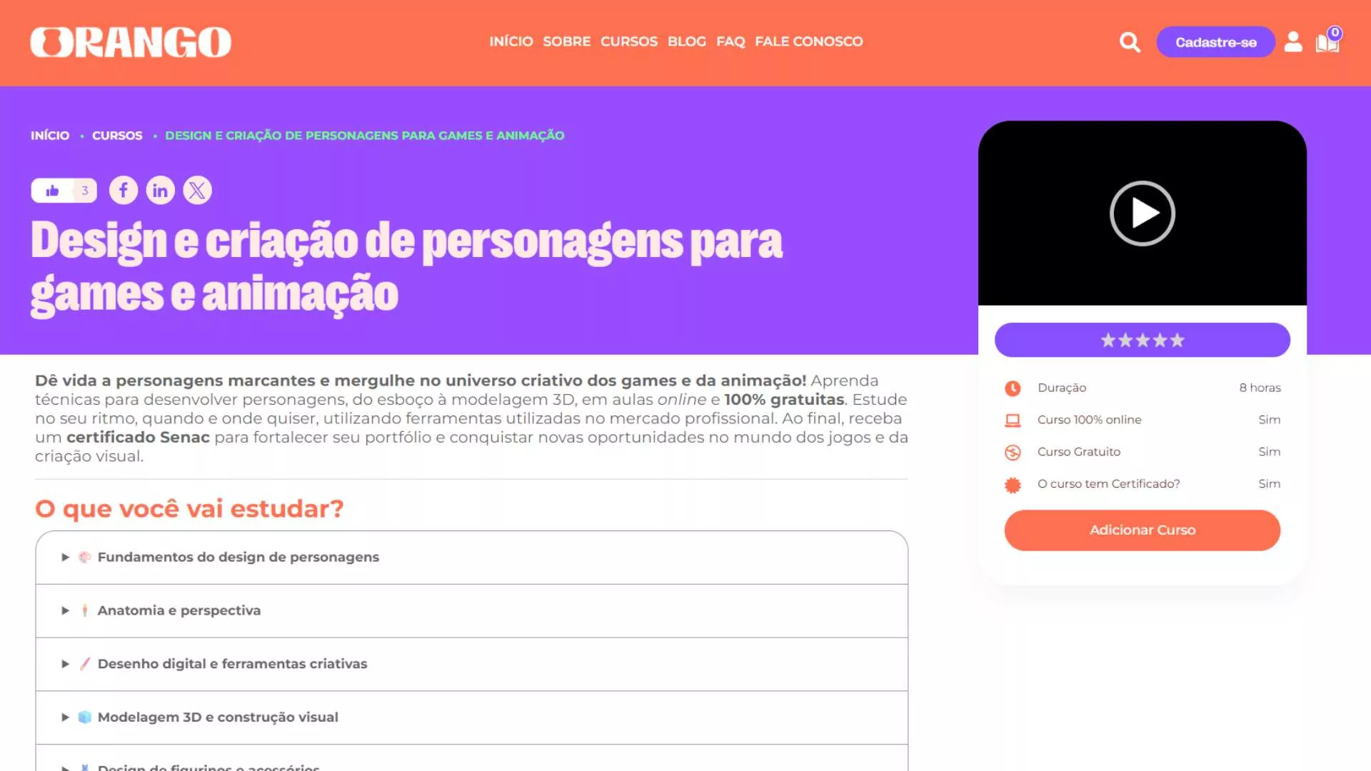 Curso de design em games no Orango é gratuito