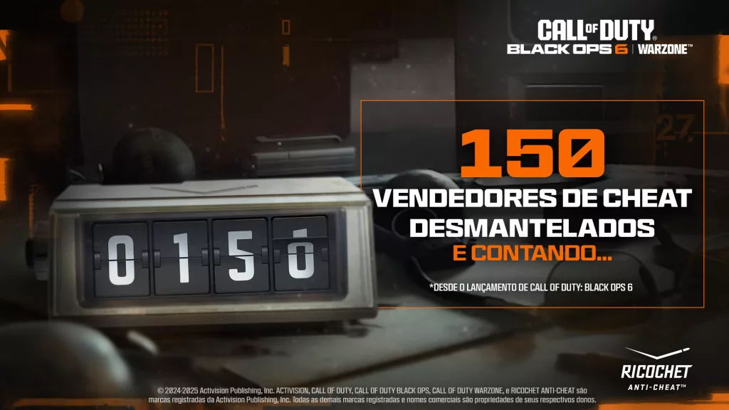 Imagem mostrando contatdor e falando sobre mais de 150 vendedores de cheat desmantelados.
