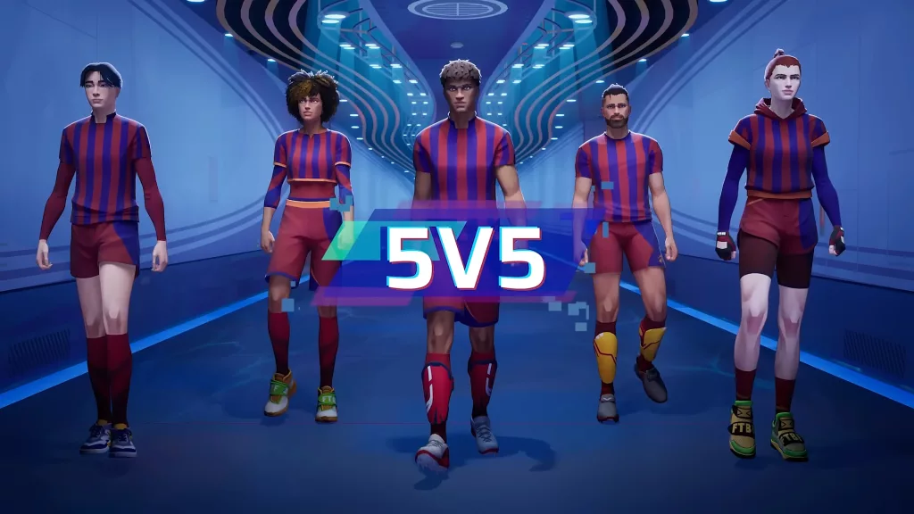 5 jogadores em corredor entrando em campo.