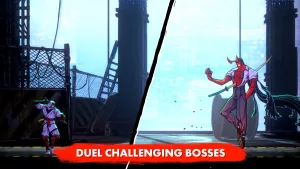 Protagonista e Chefe de fase frente a frente em poses de início de combate.