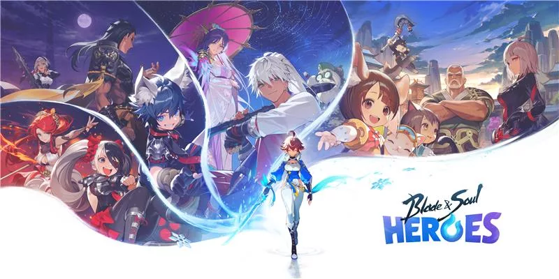Vários personagens de Blade & Soul Heroes em fundo branco.