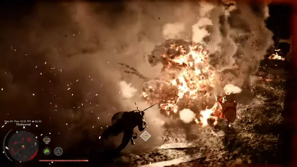 Kliff em meio a muito fogo no combate.