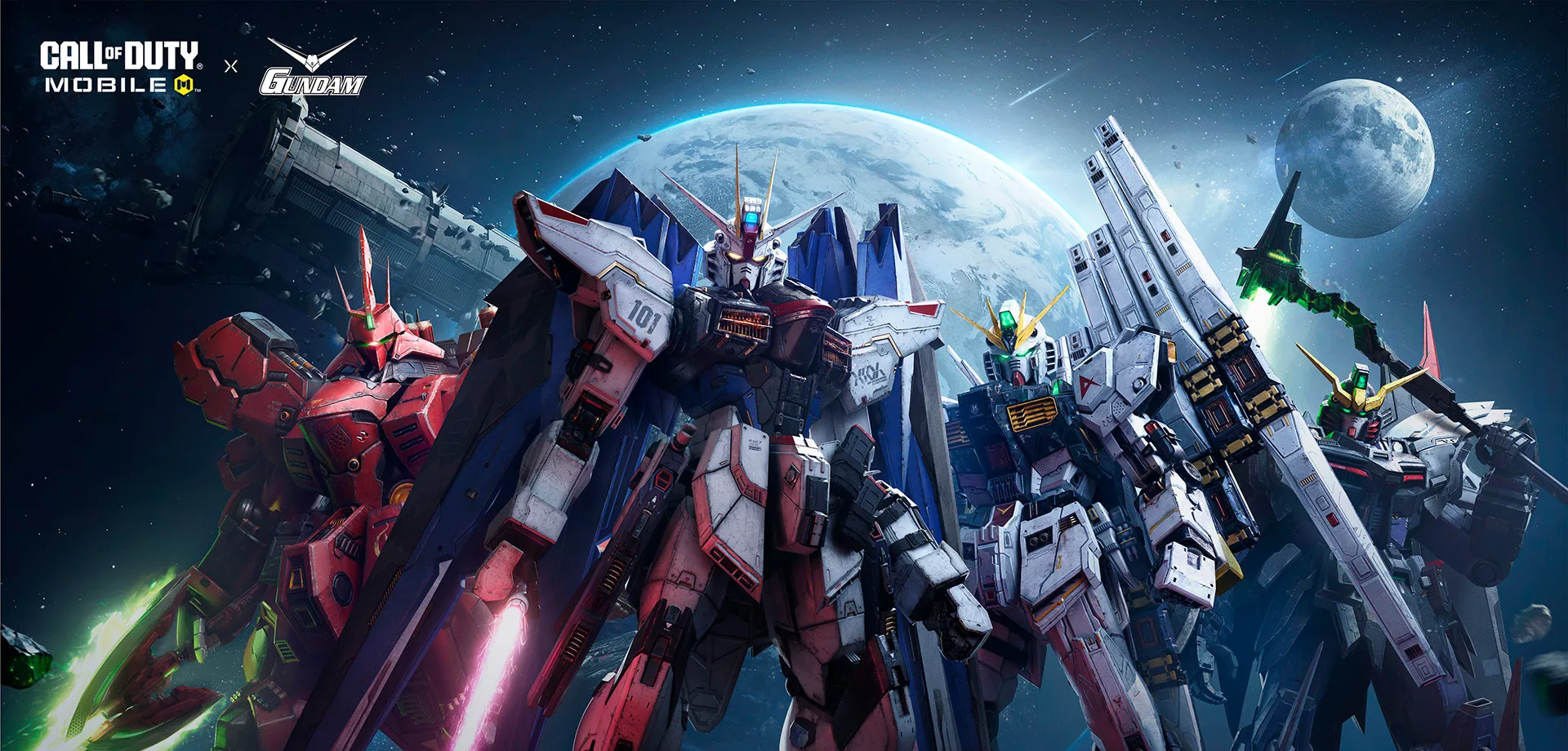 Imagens de Gundams à frente do Planeta Terra para a temporada de Call of Duty Mobile.