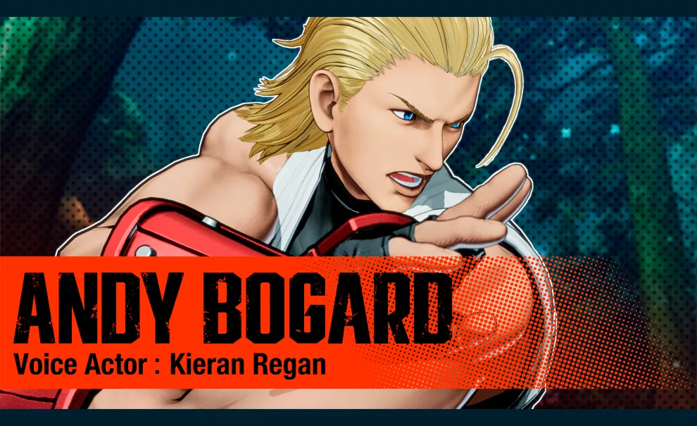 Andy Bogard em pose no jogo Fatal Fury: City of the Wolves.