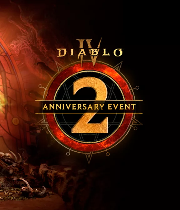 Imagem de Segundo Aniversário de Diablo IV com todos as classes em frente a um Vitral da Lilith.