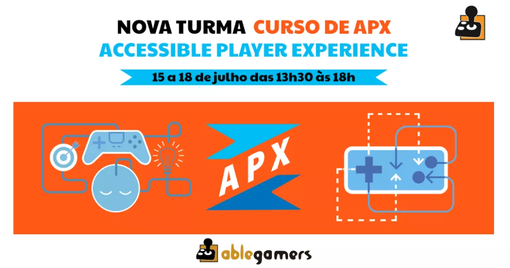 Logo e aviso de nova turma de Curso de APX da AbleGamers.