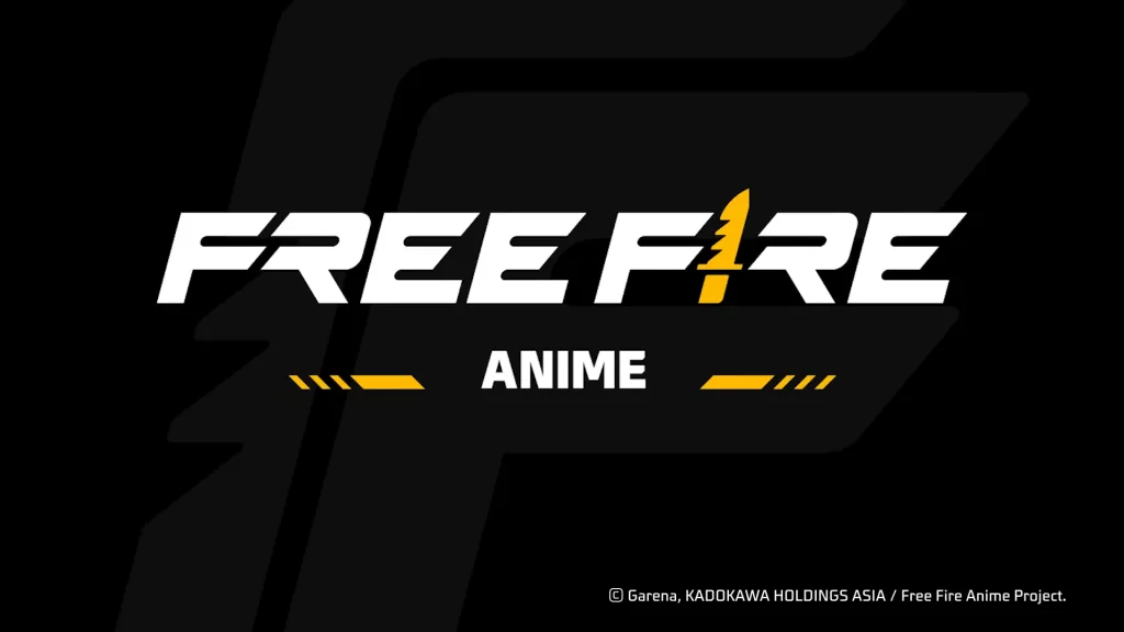 Free Fire Anime. escrito em fundo com tela preta e marca d'água de Free Fire.
