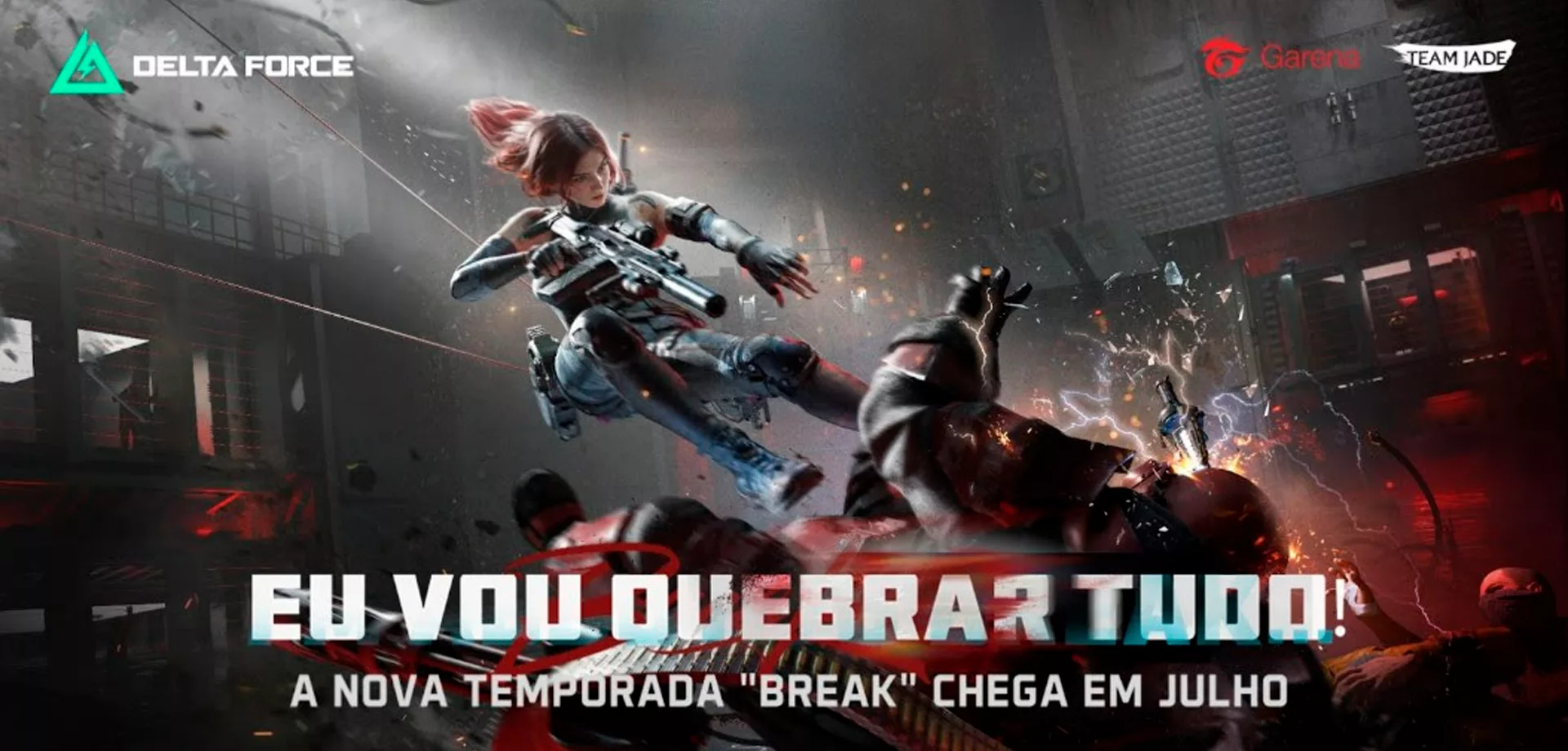 Operadora entrando em um local cheio de inimigos e acabando com tudo em Garena Delta Force e colaboração com Arknights.