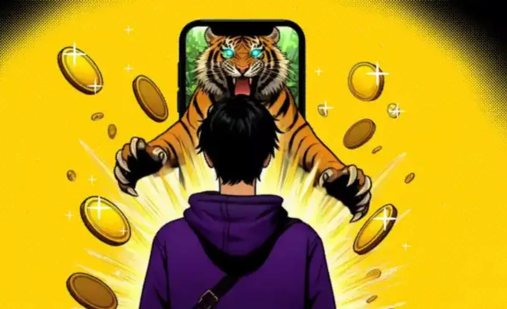 Jovem sendo atacado pelo Tigre saindo do Celular - Jogos de Azar - Tigrinho.