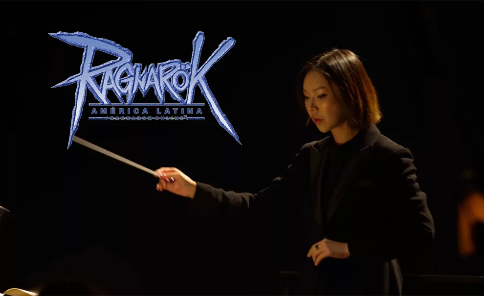 Maestra Sol Chin regendo a Orquestra Sinfônica Villa Lobos em apresentação das músicas de Ragnarok Online.