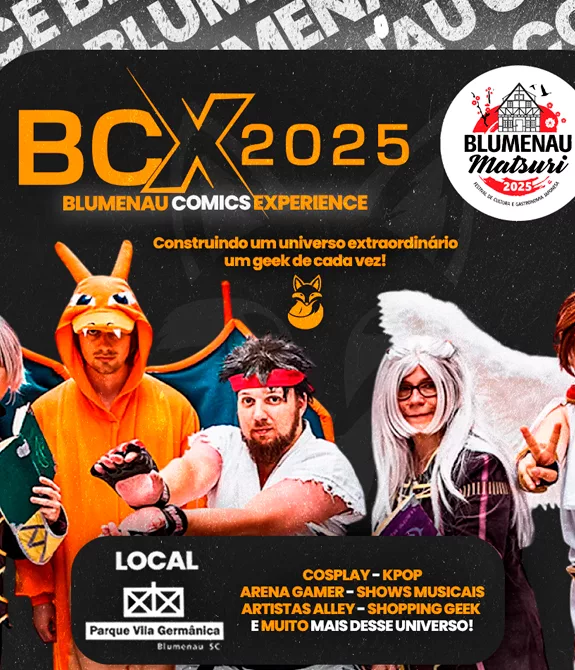Capa da Blumenau Comics Experience 2025, poster oficial.