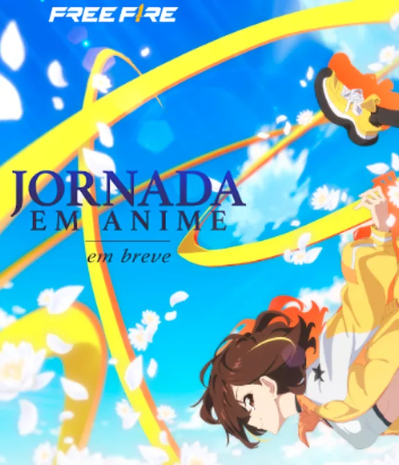 Kelly de Free Fire, pulando no céu para a luta em Anime da Kadokawa.