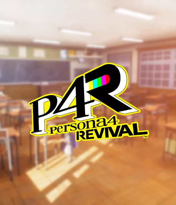 Imagem com sala de aula desfocada e logo de Persona 4 Revival.