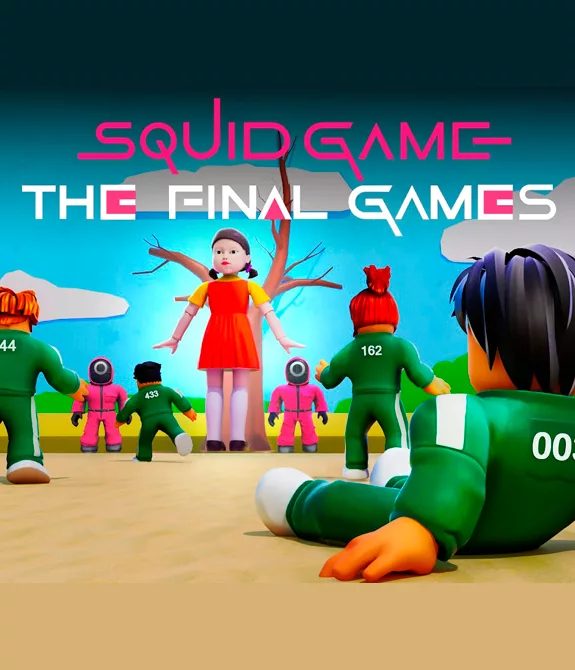 Vários personagens de Round 6 dentro da Roblox jogando Batatinha frita 1,2,3.