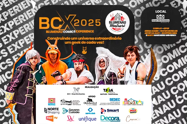 Capa da Blumenau Comics Experience 2025, poster oficial.