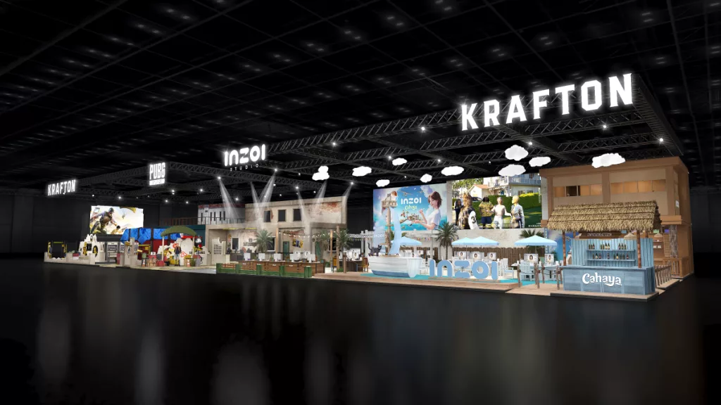 Imagem em 3d do estande da Krafton na Gamescom Colônia., Alemanha.