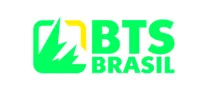 Logo BTS Brasil em verde e amarelo e com um simbolo de uma montanha estilizada em um quadrado.