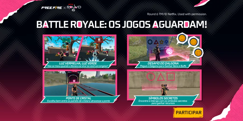 Alguns dos jogos de Round 6 no Free Fire.
