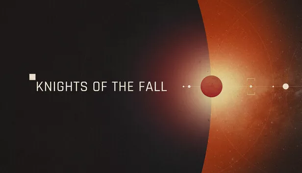 Imagem que lembra uma vista espacial de um planeta com satélites naturais e a escrita Knights of the Fall da Bohemia Interactive e da Airo Games.