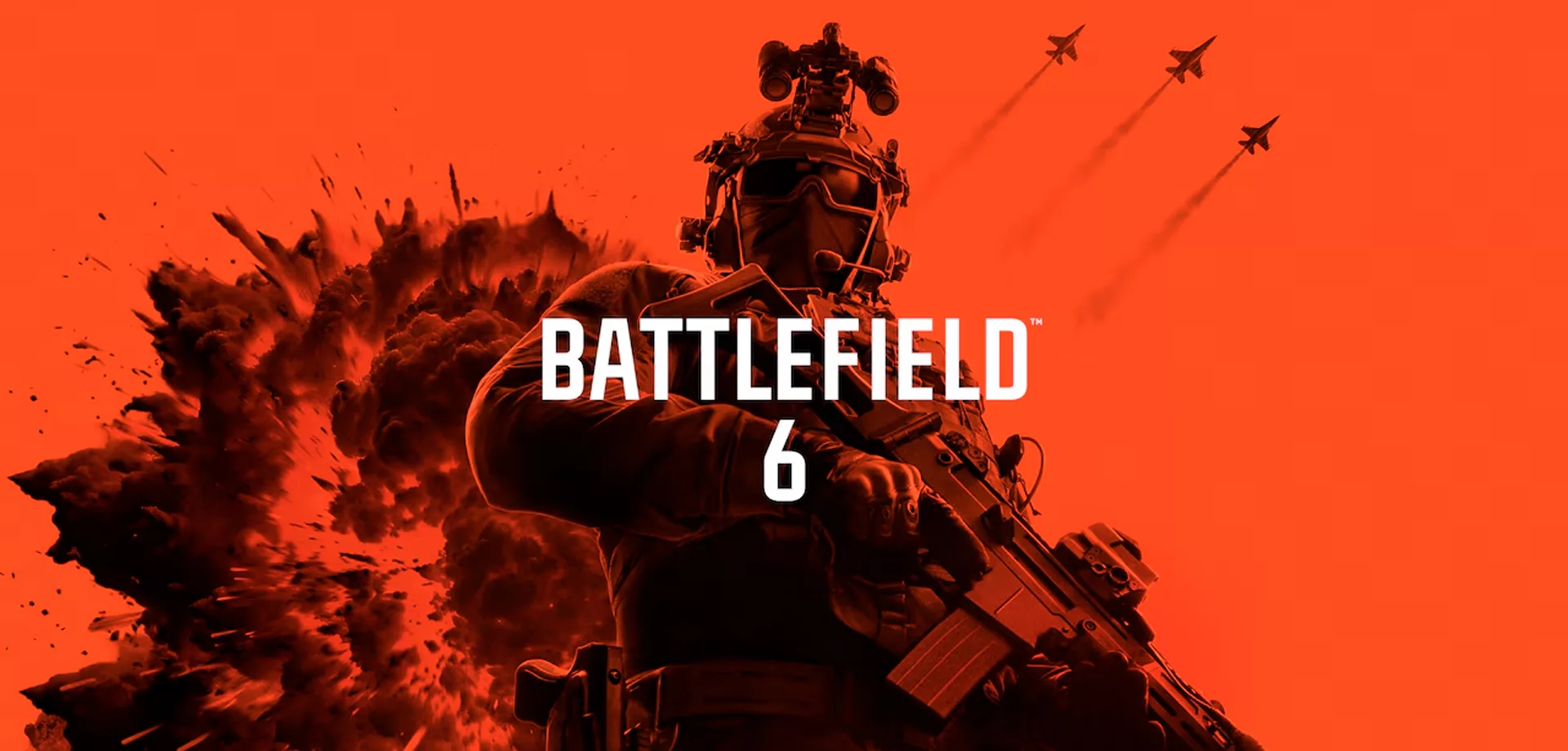 Capa de Battlefield 6 na versão Phantom Edition com soldado Pa frente, aviões passando e uma explosão ao fundo, tudo nas cores vermelho e preto.