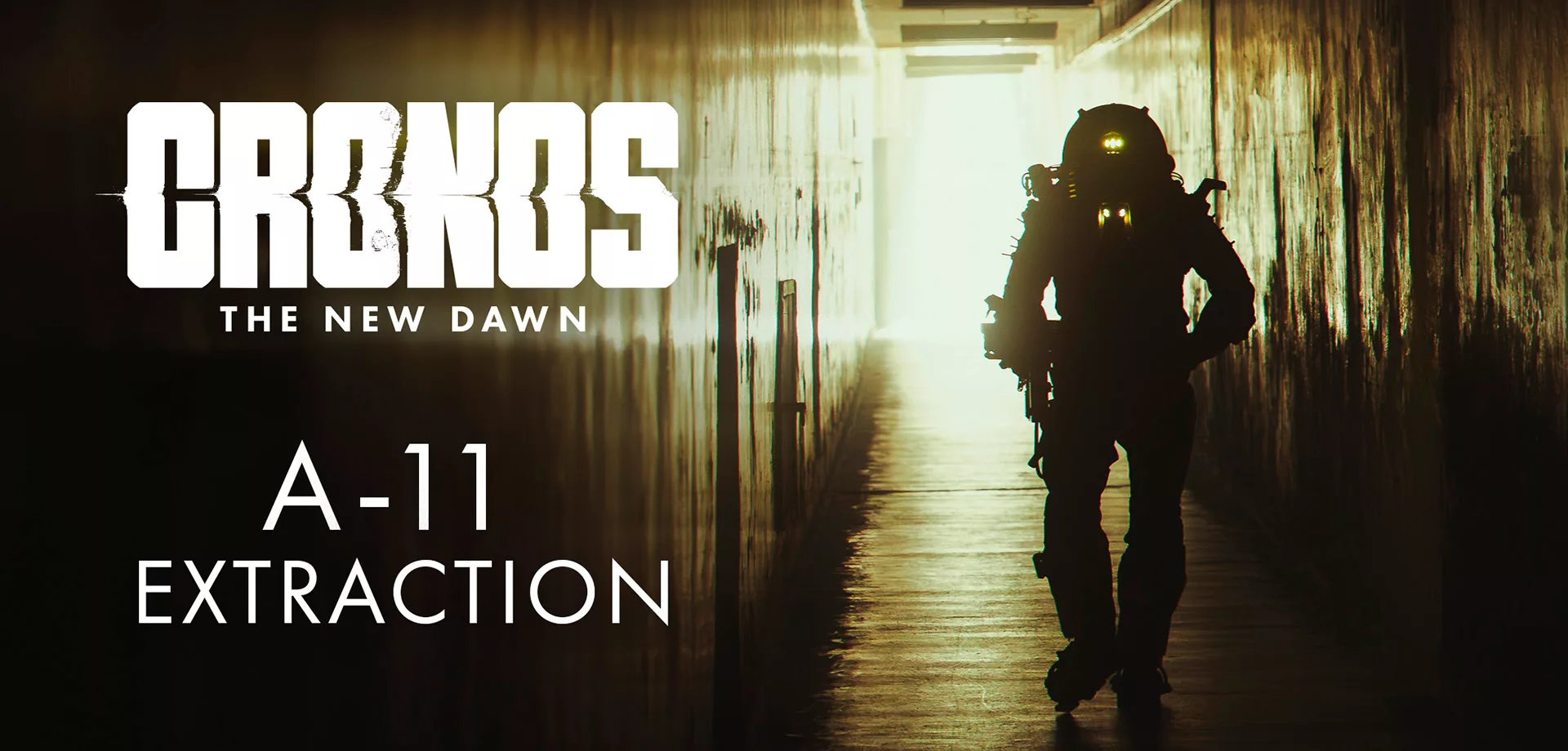 Personagem de Cronos The New Dawn andando em corredor no live-action com nome A-11 Extraction.