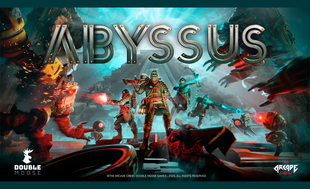 Capa de Abyssus com 4 personagens em local subaquático enfrentando vários inimigos.