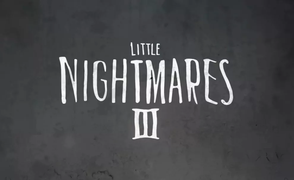 Capa com tons de preto e cinza e a escrita Little Nightmares 3 no centro.