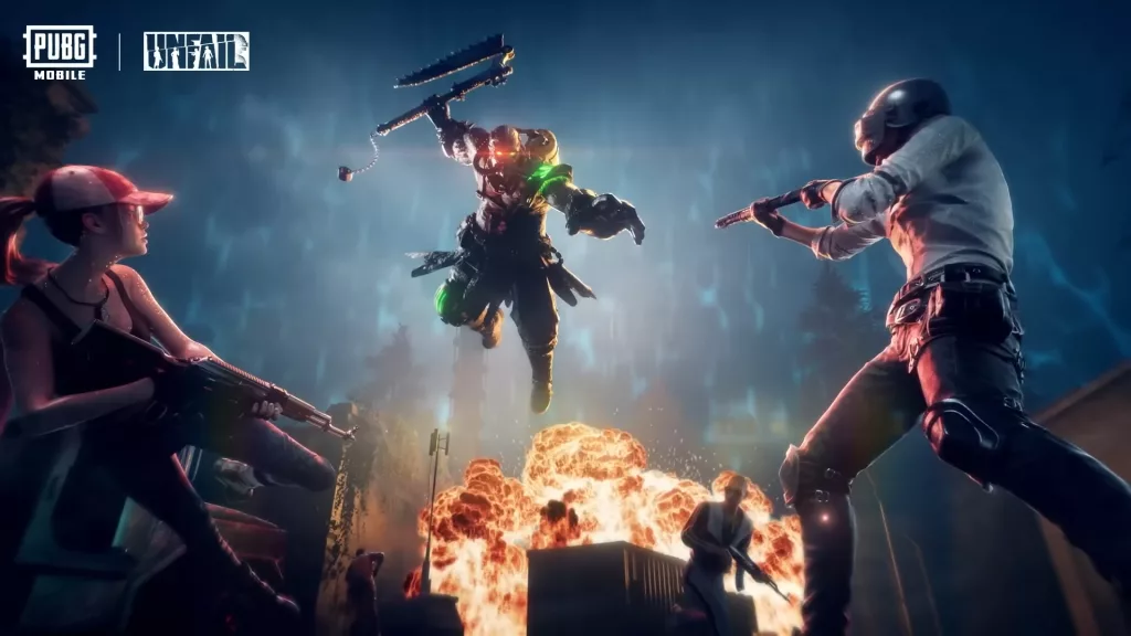 Predador ataca os 4 Sobreviventes em Caçada Letal de PUBG Mobile.