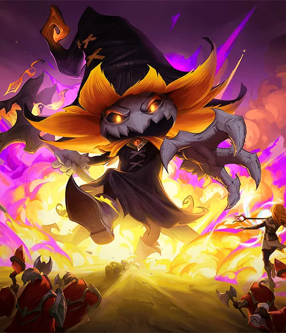 Um grande Veigar lutando contra vários campeões.