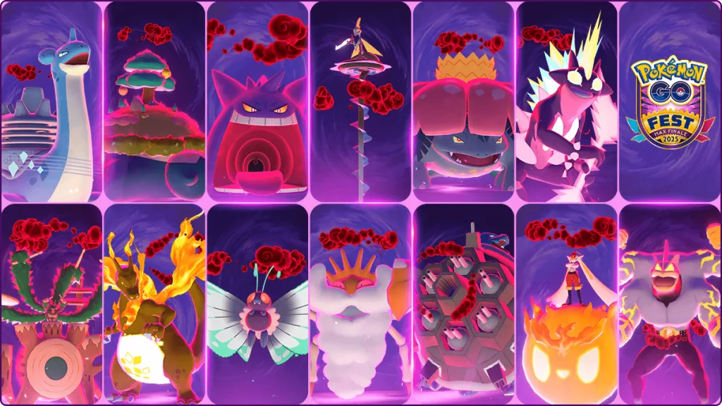 Imagem com vários Pokémons Dinamax e Gigamax.