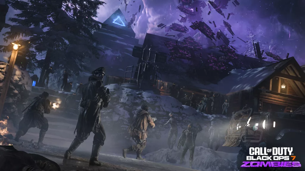 Personagens do modo Zumbis em meio a cas no Éter Negro no novo mapa Ashes of the Damned.