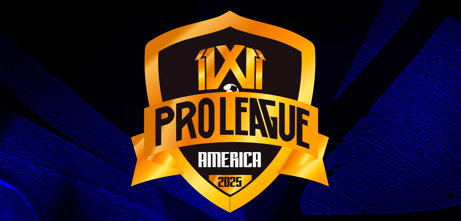 Brasão dourado da 11X11 PRO LEAGUE AMERICA de 2025 em fundo azul e preto.