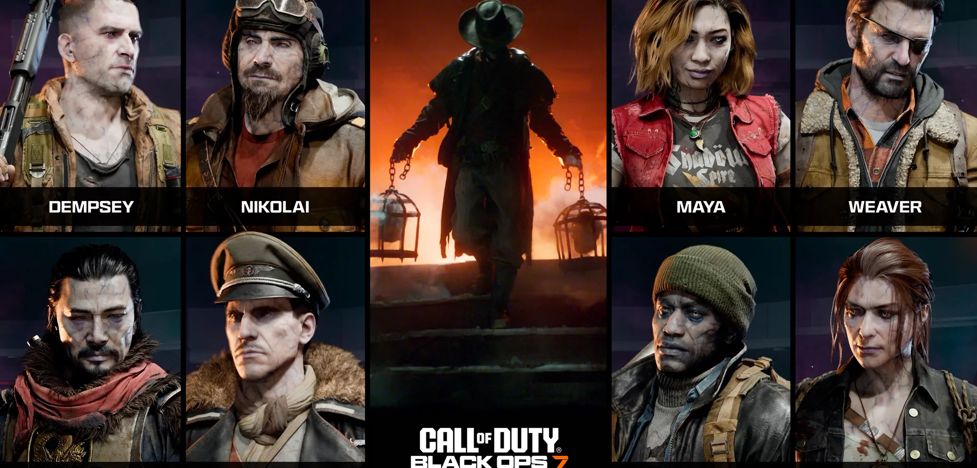 Todos os protagonistas antigos e novos do modo Zumbis em Call of Duty Black Ops 7 e o futuro vilão da nova fase.