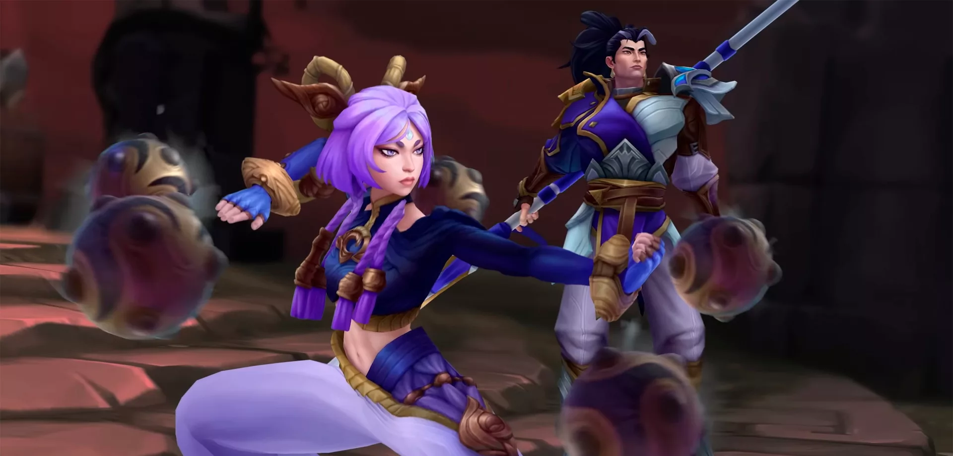 Yunara e Xin Zhao se preparando para enfrentar Le Blanc el League of Legends Temporada 3 Ato 1