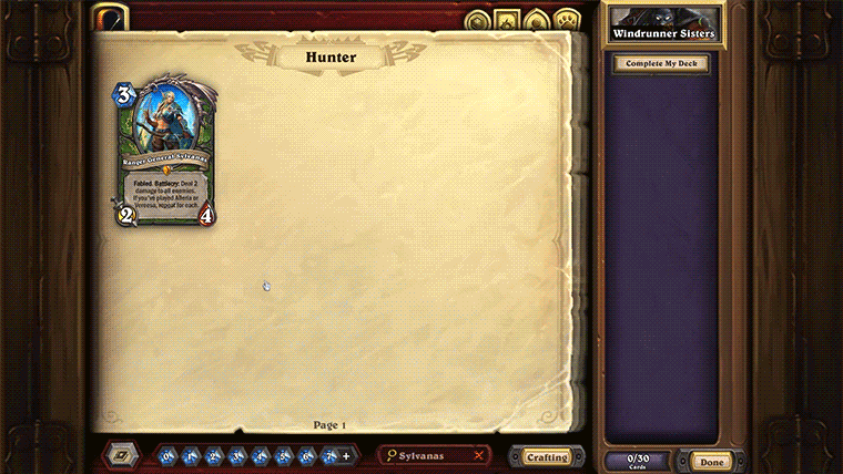 Carta da General Sylvanas se desdobrando em 3 com suas 2 irmãs em HEarthstone.