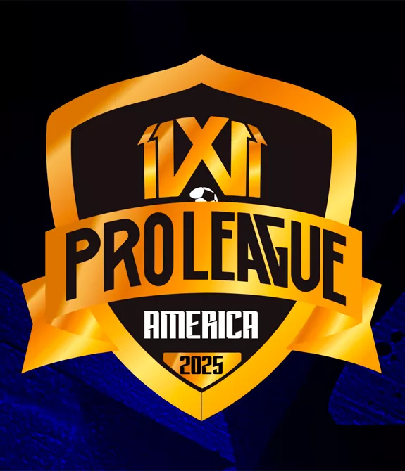 Brasão dourado da 11X11 PRO LEAGUE AMERICA de 2025 em fundo azul e preto.