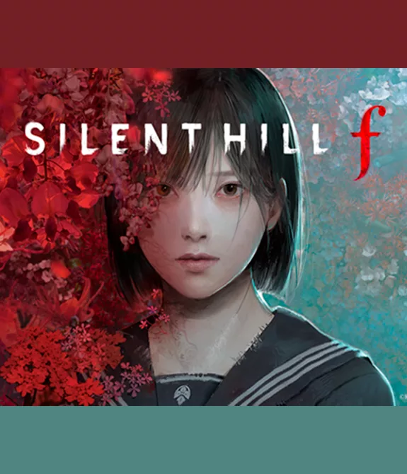 Personagem Hinako de Silent Hill f Entre flores vermelhas e verdes.