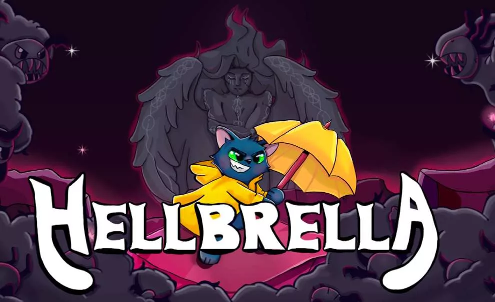 Capa de Hellbrella (o protagonista em destaque, um gato com capa de guarda-chuva)