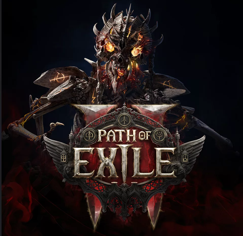 Monstro segurando o logo de Path of Exile 2.