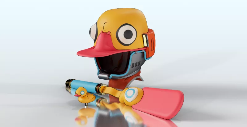 Capacete, Arma e Patinho de borracha para Swapmeat como recompensa especial para testadores.