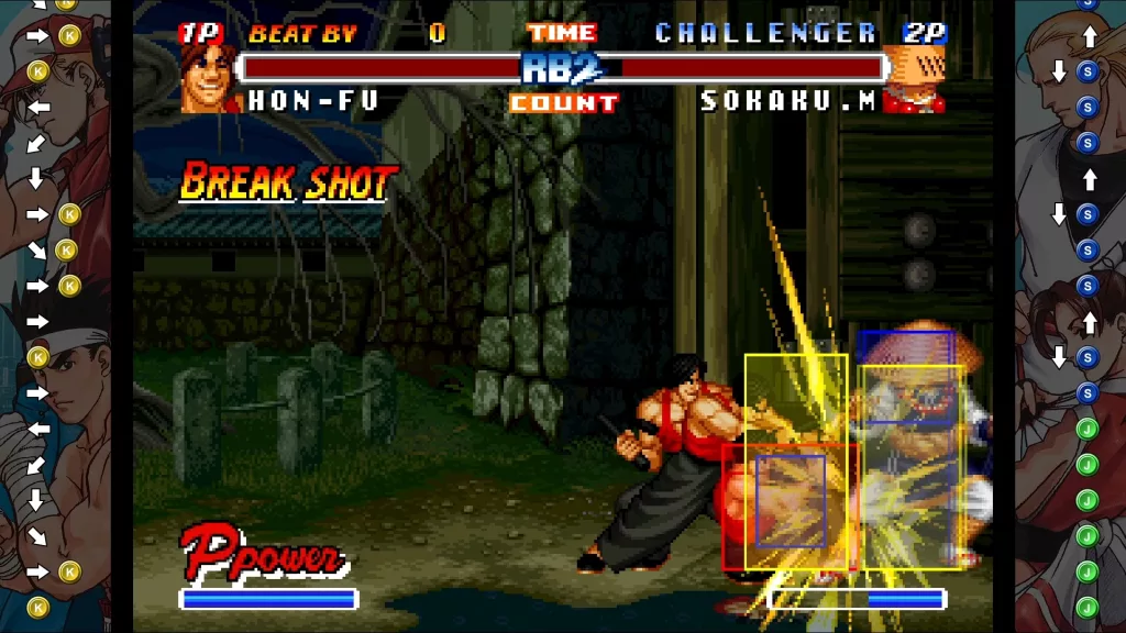 Imagem do jogo com personagens mostrando as hitboxes.
