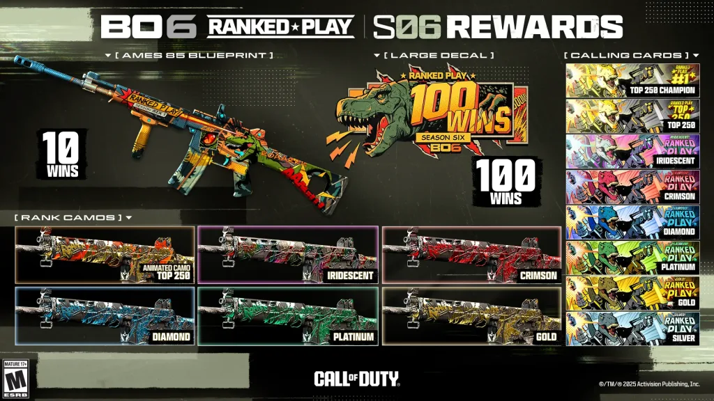 Várias recompensas da Rankeada de Call of Duty.