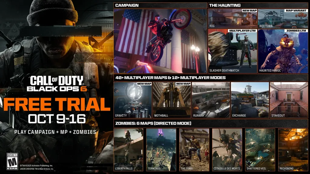 Call of Duty Black Ops 6 com Free Trial até da campanha. de 9 a 16 de outubro.