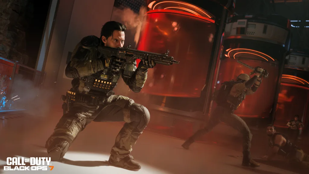 Personagens de Black Ops 7 dentro de laboratório lutando no Multiplayer.