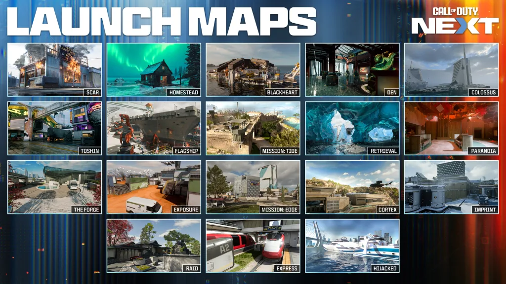 Mapas do Lançamento de Call of Duty: Black Ops 7.