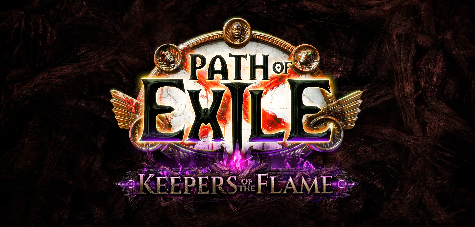 Capa de Path of Exile: Keepers of the Falme com o fundo de corpos apodrecidos e a logo a frente.