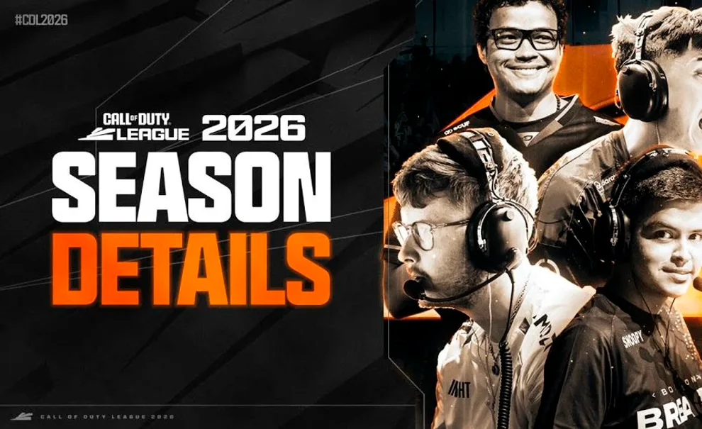 Logo da Call of Duty League 2026 com fotos de jogadores à direita.