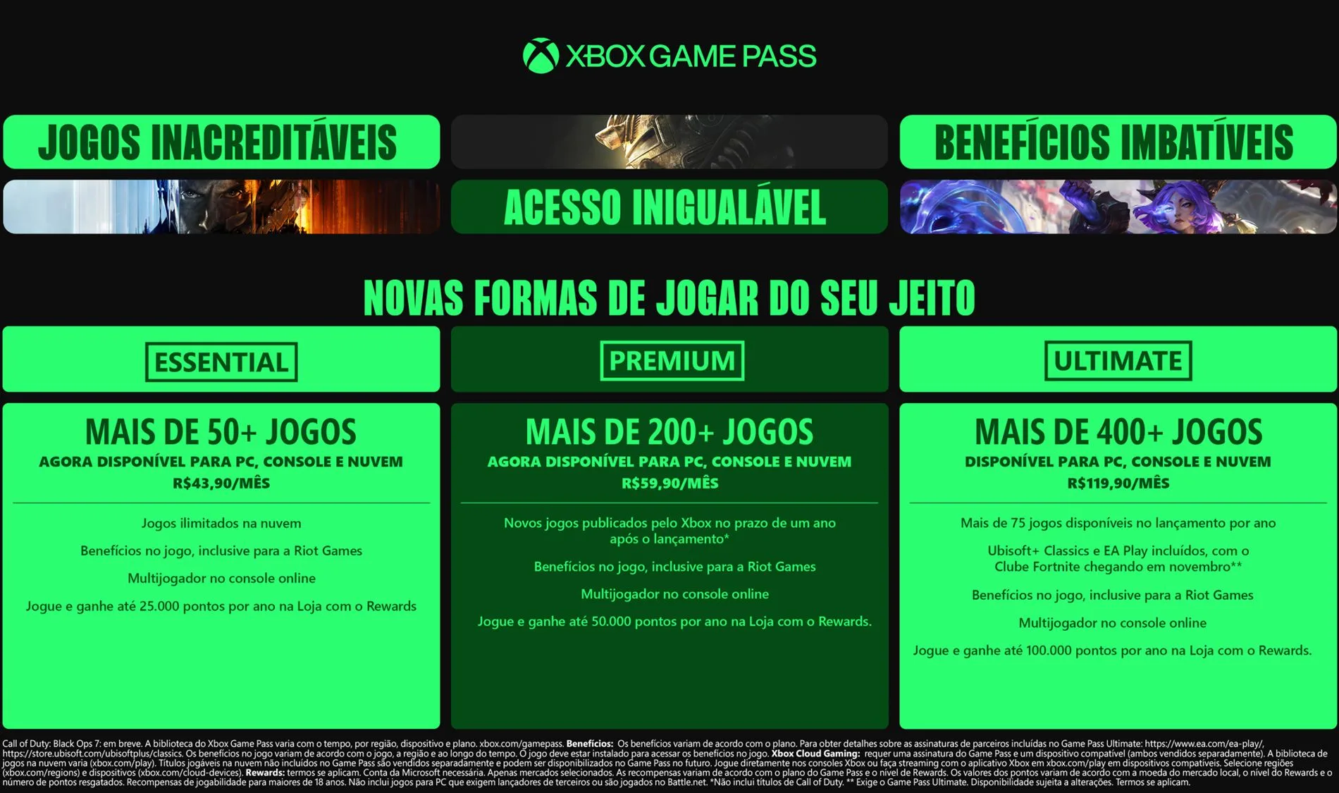 Novos preços dos planos no Game Pass