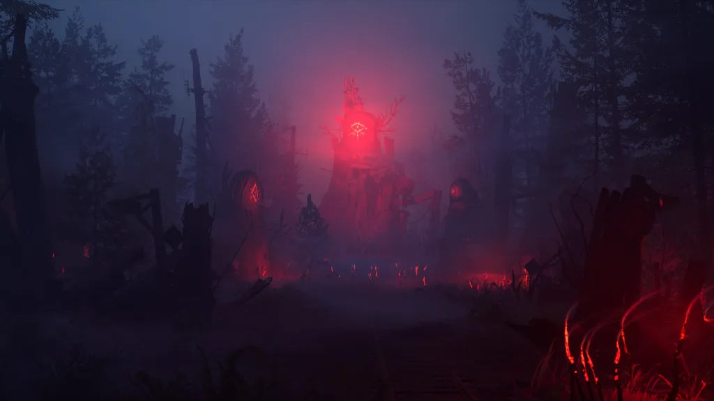 Uma nova parte da Zona a ser explorada com velas e pinturas que lembram olhos em tom vermelho.